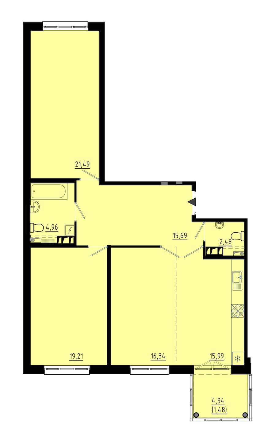 Двухкомнатная квартира в : площадь 96.5 м2 , этаж: 2 – купить в Санкт-Петербурге